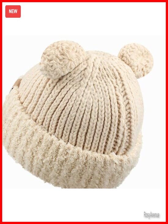 Crochet Bear Ear Beanie Hat - Knitted Skull Cap with Faux Fur - Soft main image 5